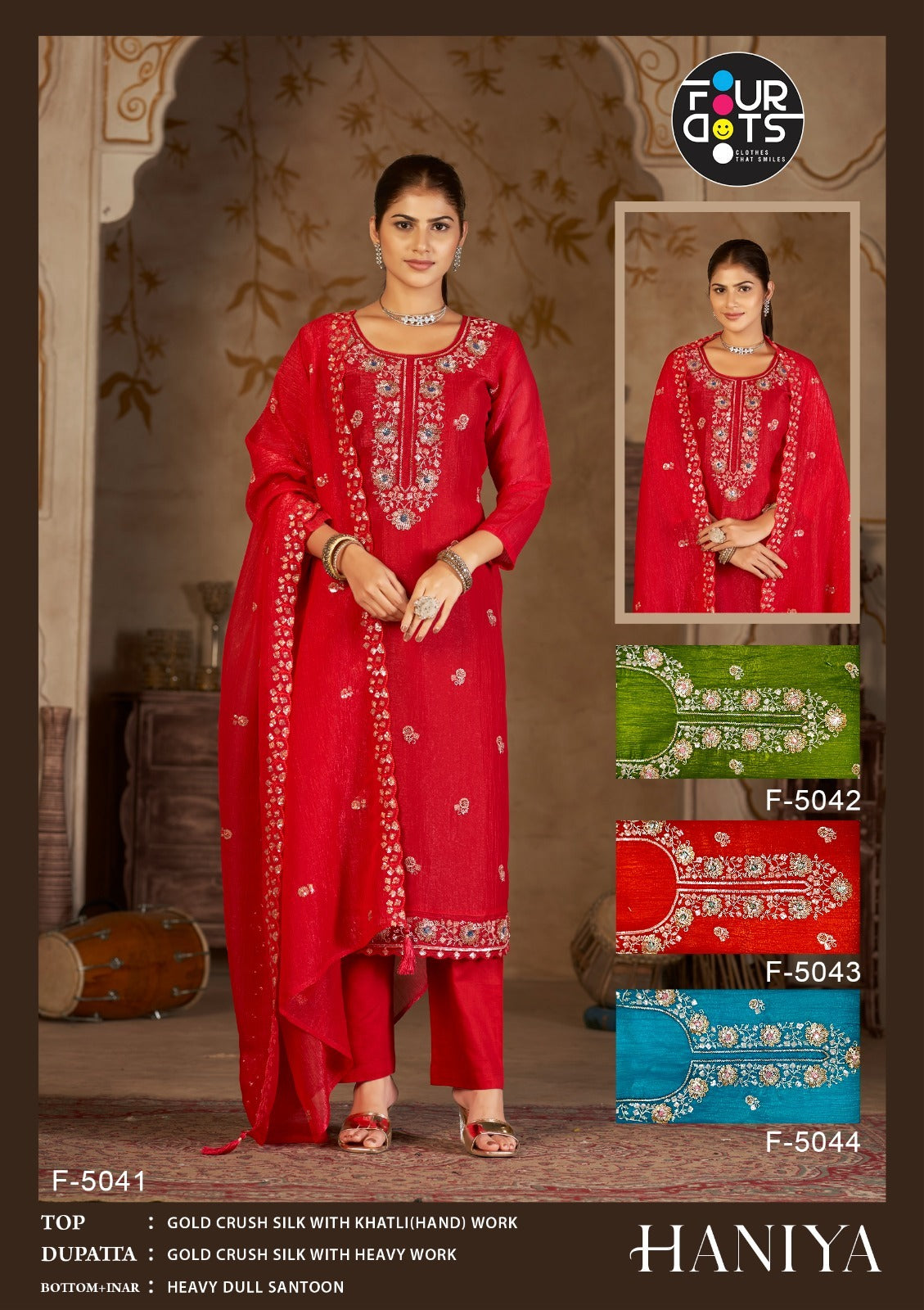 Haniya Four Dots Crush Pant Style Suits Wholesale