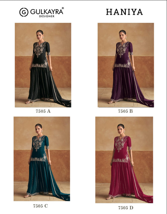 Haniya 7505 Gulkayra Designer Chinon Readymade Suits Manufacturer Ahmedabad