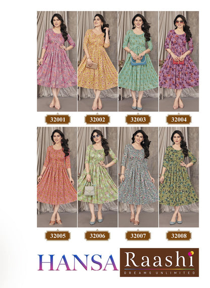 Hansa Foil Print Raashi Rayon Foil Anarkali Kurtis Exporter