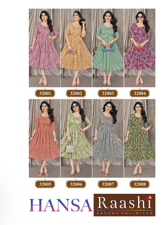Hansa Foil Print Raashi Rayon Foil Anarkali Kurtis Exporter
