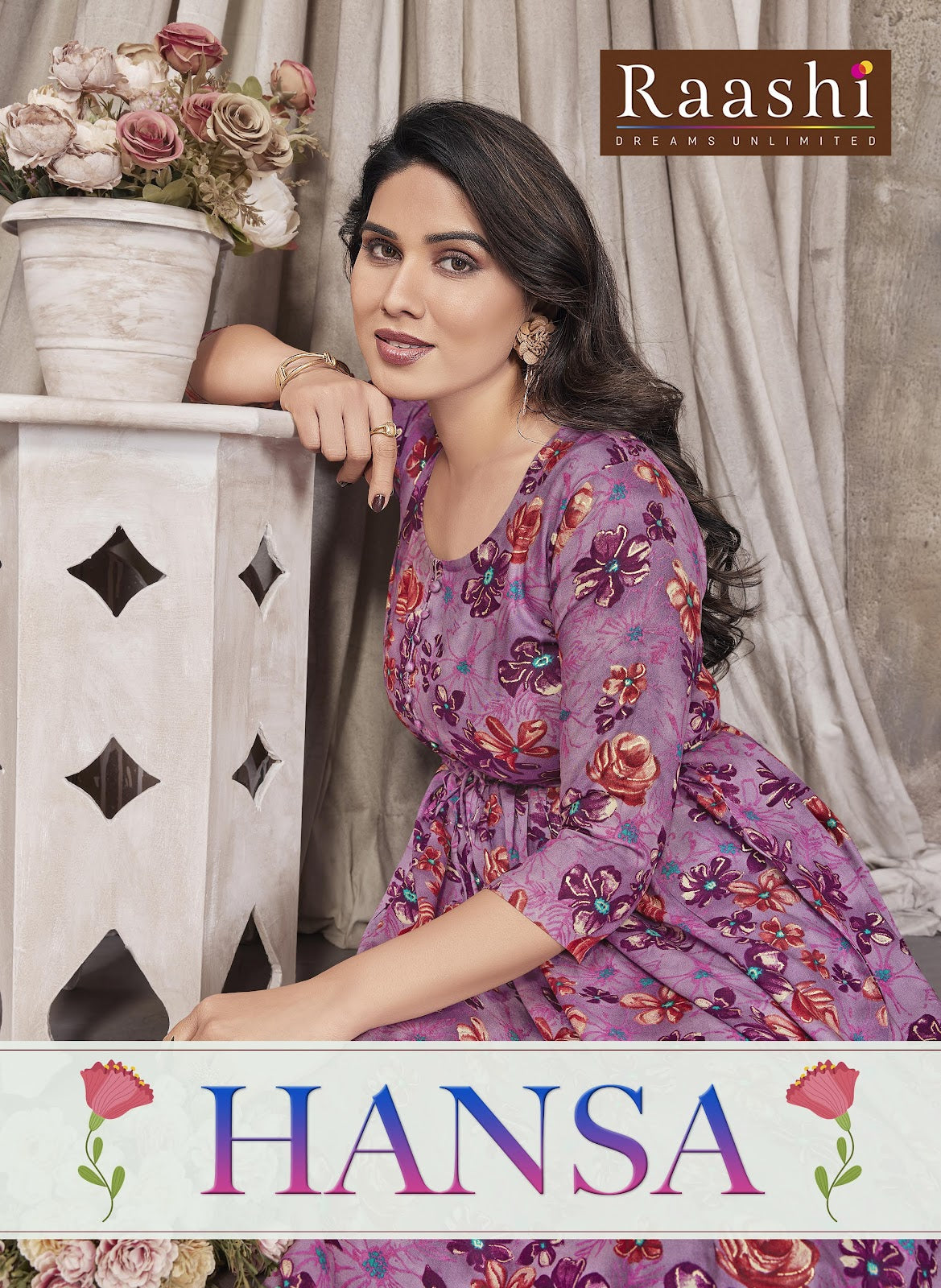 Hansa Foil Print Raashi Rayon Foil Anarkali Kurtis Exporter