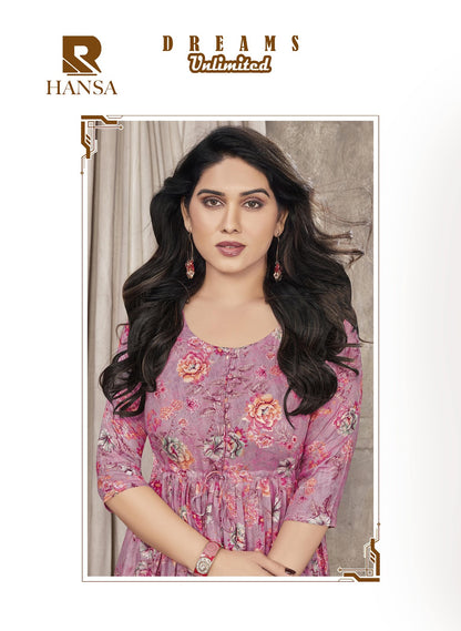 Hansa Foil Print Raashi Rayon Foil Anarkali Kurtis Exporter