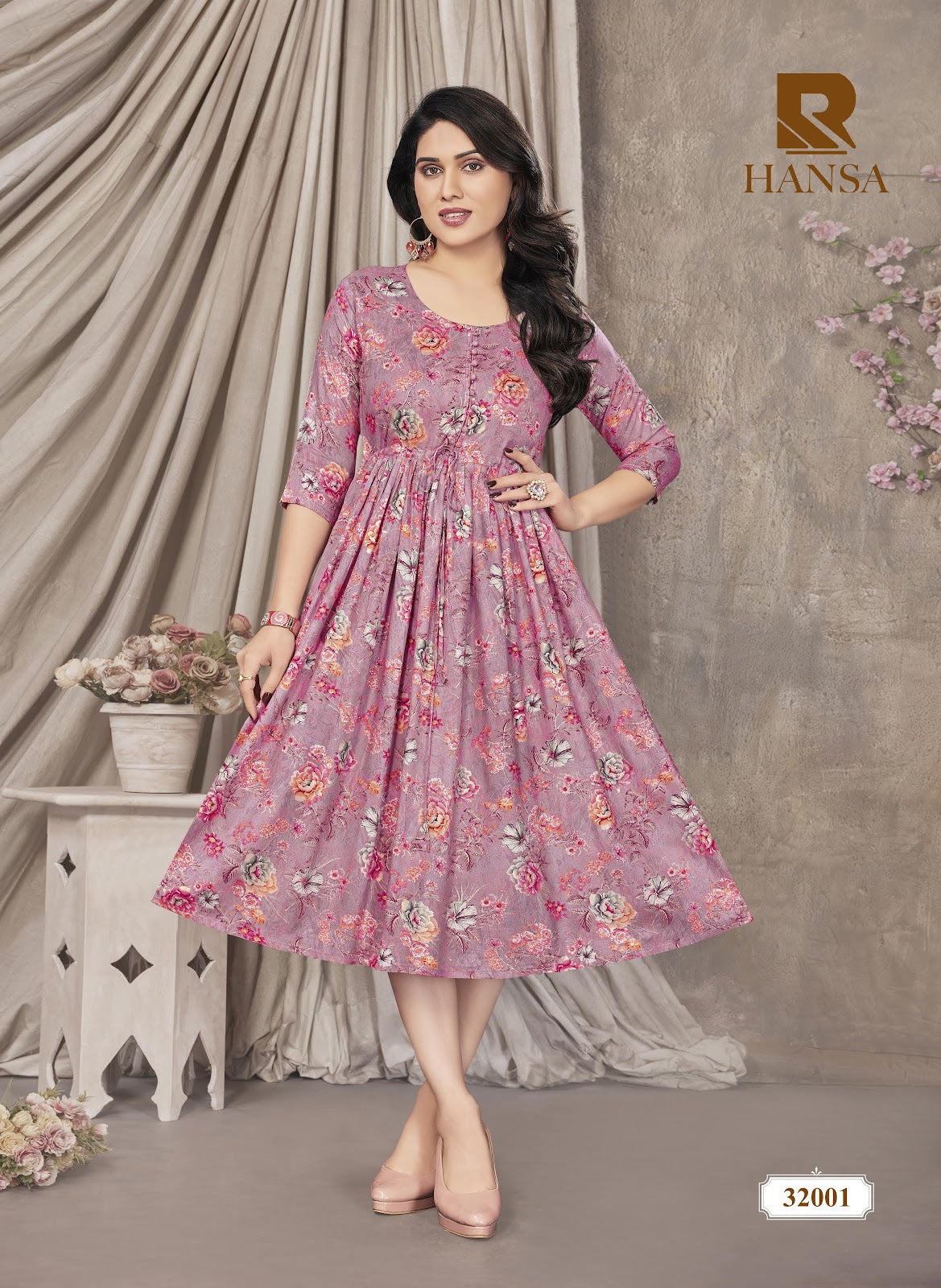 Hansa Foil Print Raashi Rayon Foil Anarkali Kurtis Exporter