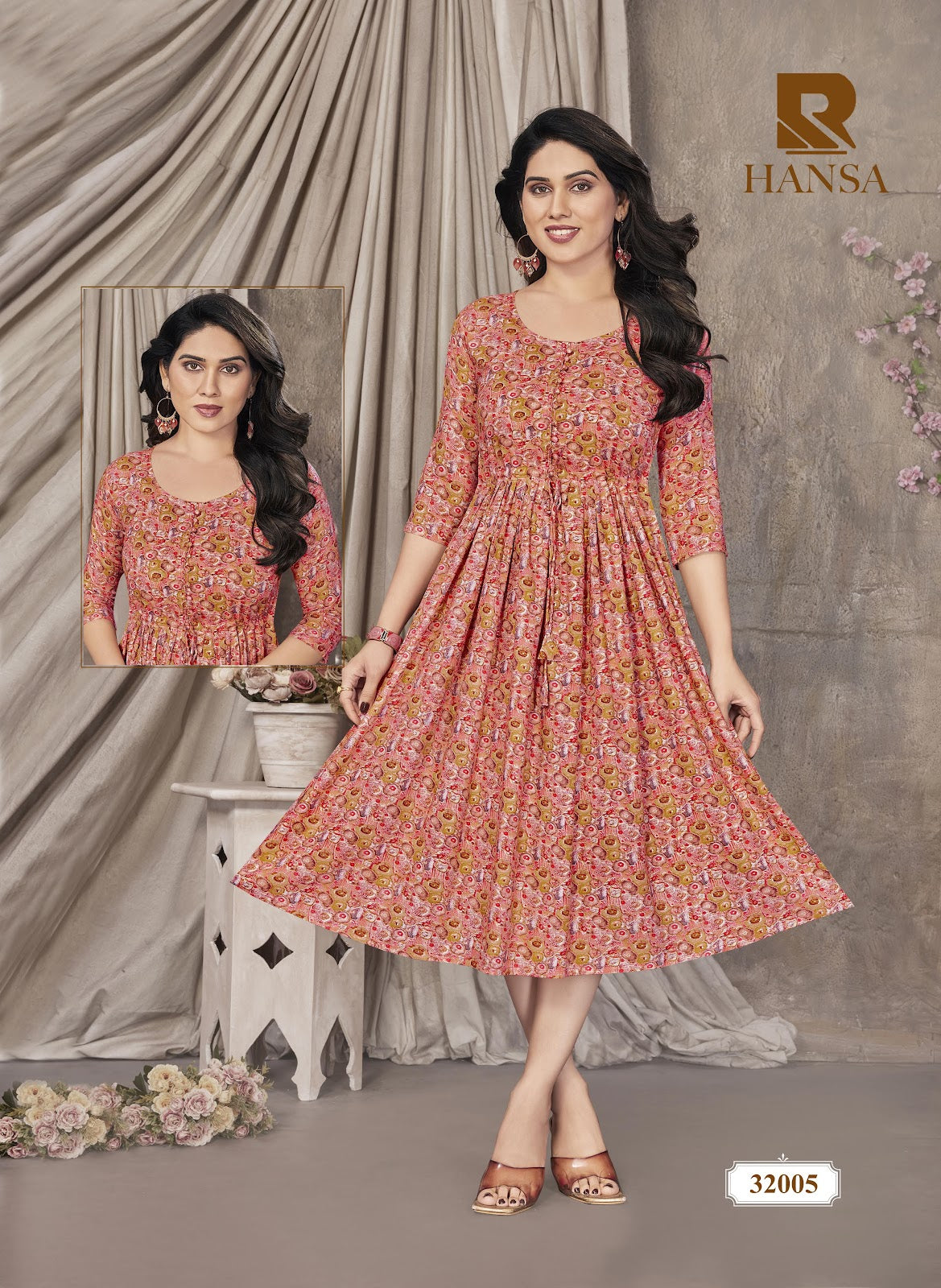 Hansa Foil Print Raashi Rayon Foil Anarkali Kurtis Exporter Kavya Style Plus