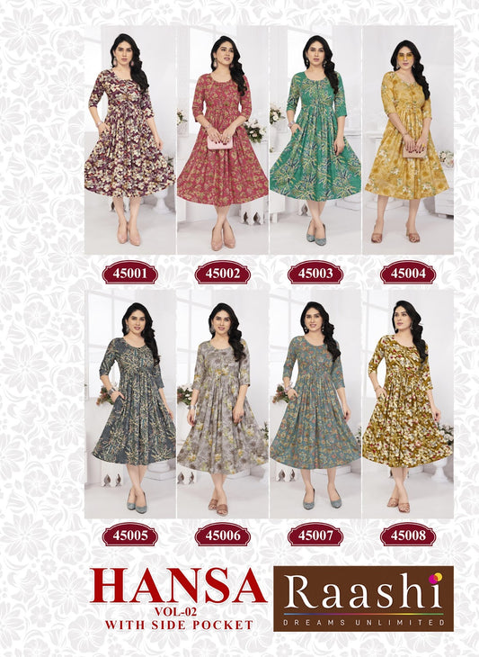 Hansa Vol 2 Raashi Rayon Kurti With Pocket Wholesale Price