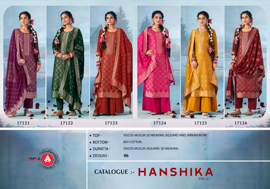Hanshika Vol 2 Triple Aaa Viscose Muslin Pant Style Suits Wholesale Price