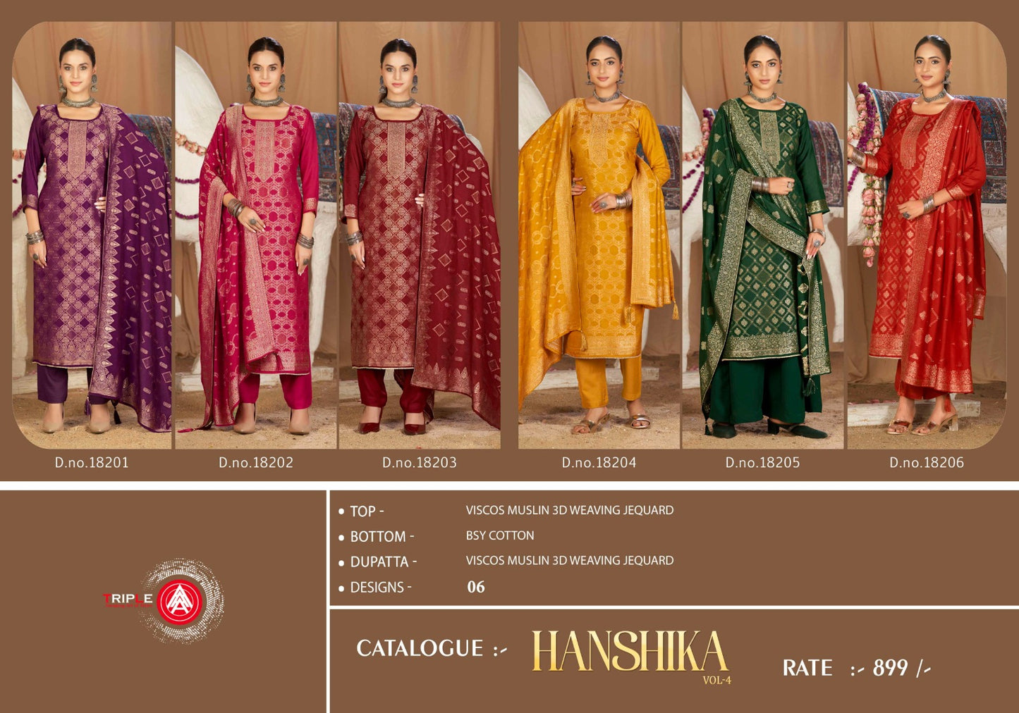 Hanshika Vol 4 Triple Aaa Viscose Muslin Pant Style Suits Exporter Ahmedabad