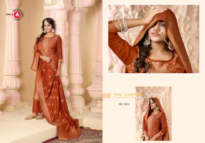 Hanshika Vol 5 Triple Aaa Muslin Jacquard Pant Style Suits Wholesale