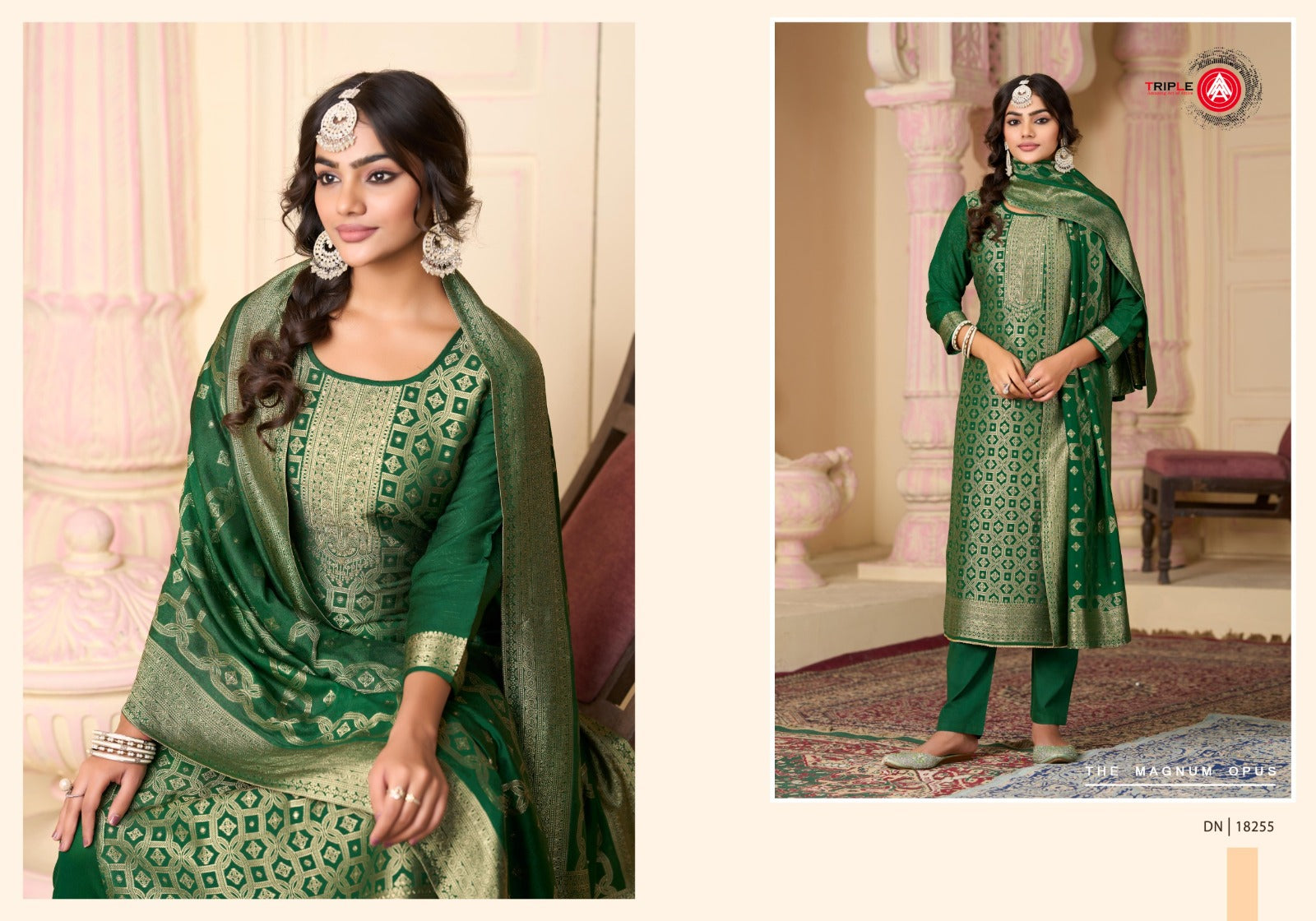 Hanshika Vol 5 Triple Aaa Muslin Jacquard Pant Style Suits Wholesale