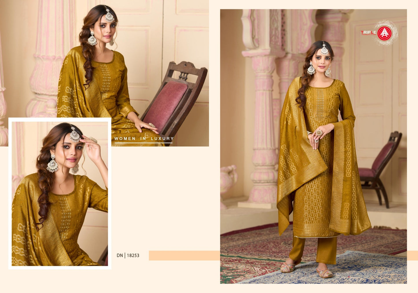 Hanshika Vol 5 Triple Aaa Muslin Jacquard Pant Style Suits Wholesale