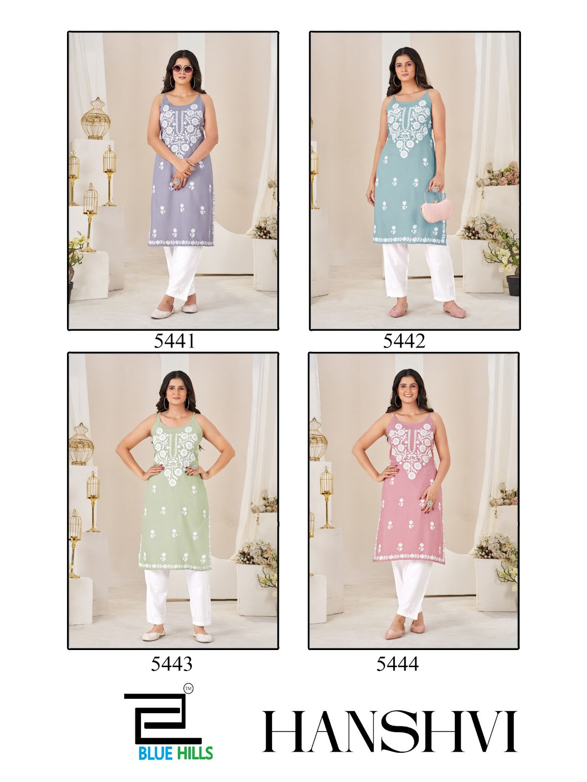 Hanshvi Blue Hills Rayon 14Kg Kurti Pant Set Supplier Gujarat