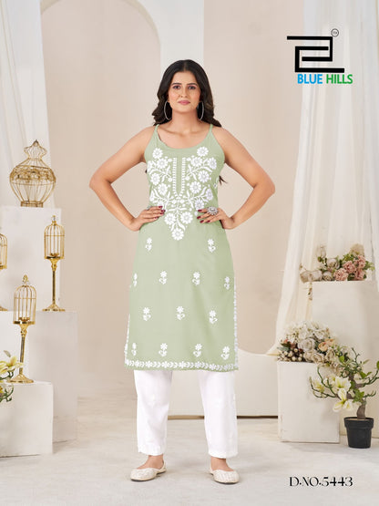 Hanshvi Blue Hills Rayon 14Kg Kurti Pant Set Supplier Gujarat