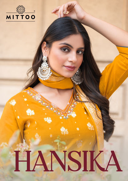 Hansika Mittoo Cotton Jacquard Readymade Pant Style Suits Wholesaler Ahmedabad