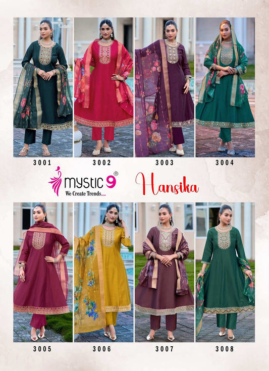 Hansika Vol 3 Mystic 9 Gadwal Readymade Anarkali Suits Supplier Gujarat