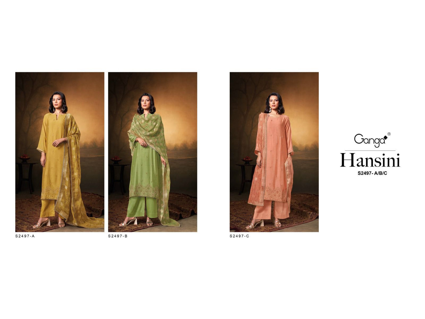 Hansini 2497 Ganga Premium Bemberg Plazzo Style Suits Wholesale Price