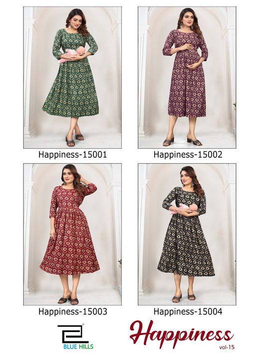 Happiness Vol 15 Blue Hills Rayon Feeding Kurtis Supplier India