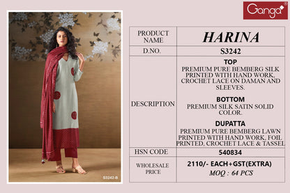 Harina 3242 Ganga Bemberg Silk Plazzo Style Suits Exporter Ahmedabad