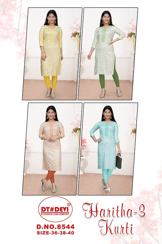 Haritha 3-8544 Dt Devi Rayon Slub Knee Length Kurtis Exporter Gujarat