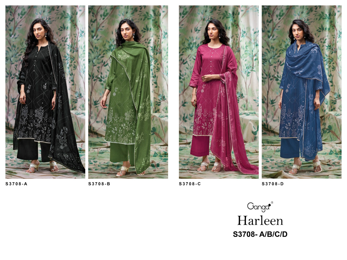 Harleen 3708 Ganga Premium Cotton Plazzo Style Suits Wholesaler