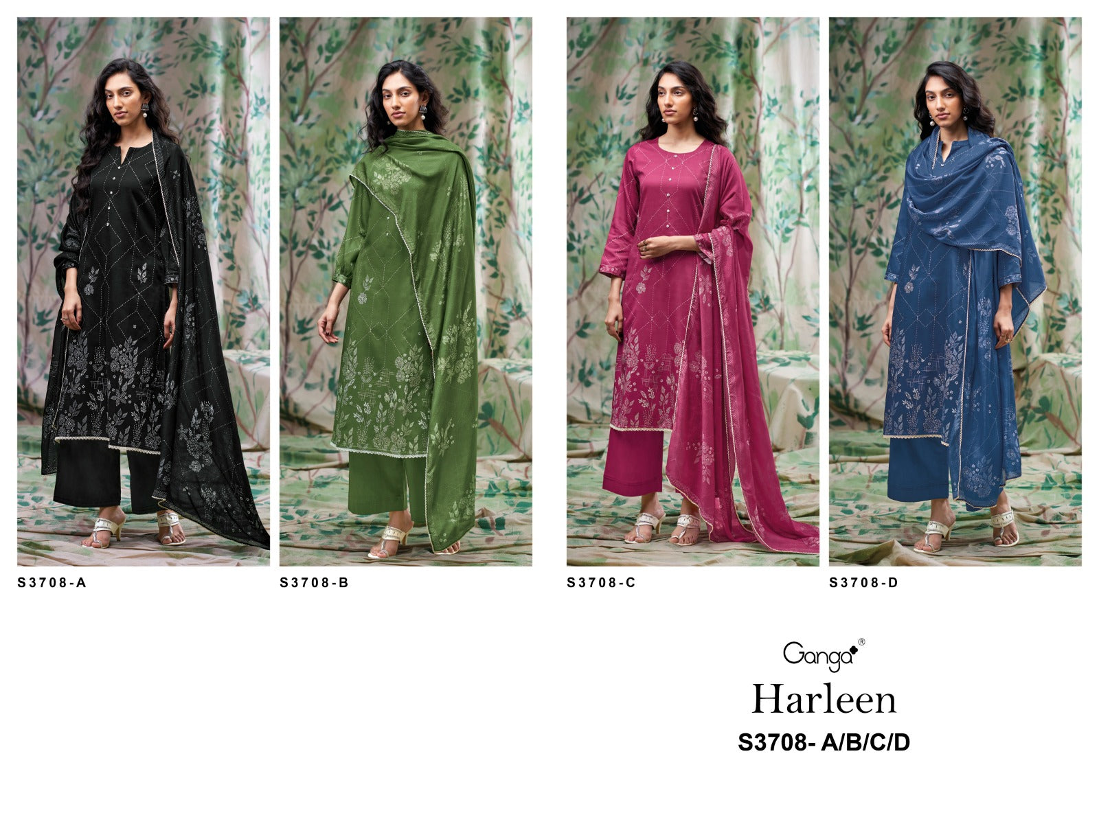 Harleen 3708 Ganga Premium Cotton Plazzo Style Suits Wholesaler