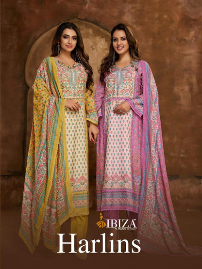 Harlins Ibiza Pure Bemberg Muslin Karachi Salwar Suits Wholesaler Ahmedabad