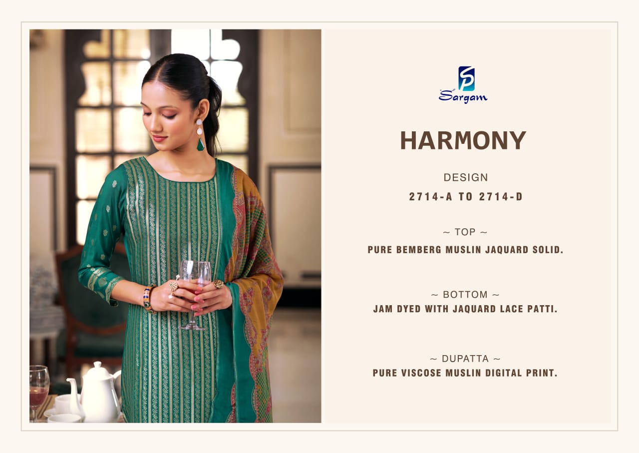 Harmony Sargam Prints Pure Bemberg Pant Style Suits Supplier India