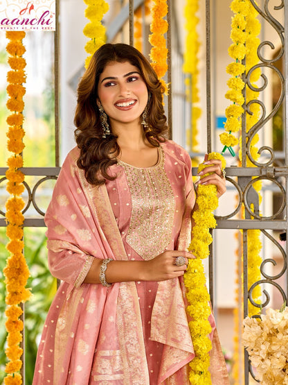 Harsha Aanchi Tissue Jacquard Readymade Anarkali Suits Manufacturer Gujarat