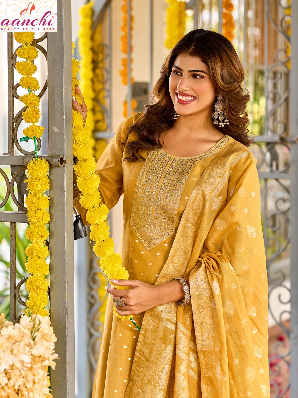 Harsha Aanchi Tissue Jacquard Readymade Anarkali Suits Manufacturer Gujarat