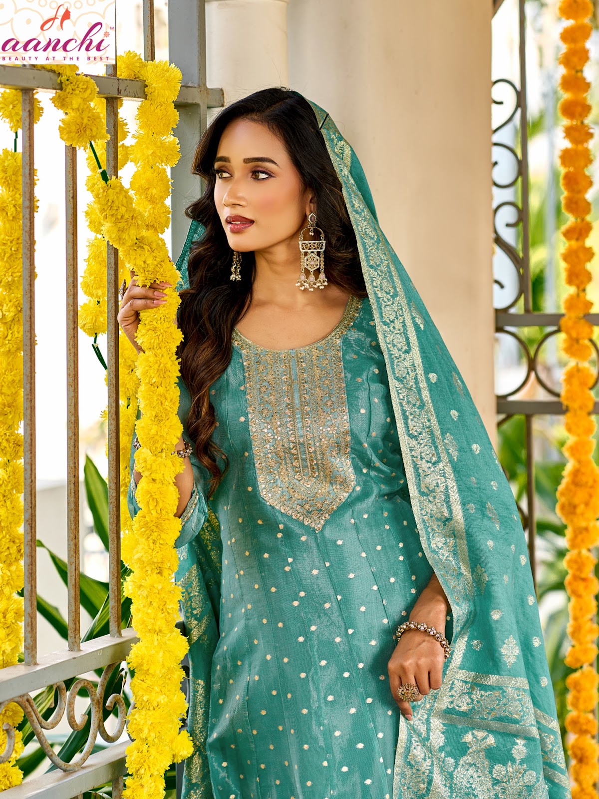 Harsha Aanchi Tissue Jacquard Readymade Anarkali Suits Manufacturer Gujarat