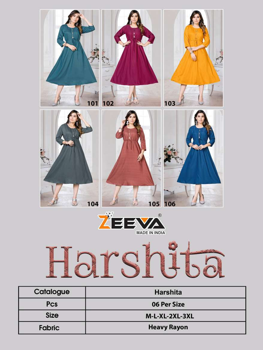 Harshita Zeeva Fancy Rayon Anarkali Kurtis Supplier Gujarat