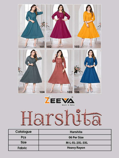 Harshita Zeeva Fancy Rayon Anarkali Kurtis Supplier Gujarat
