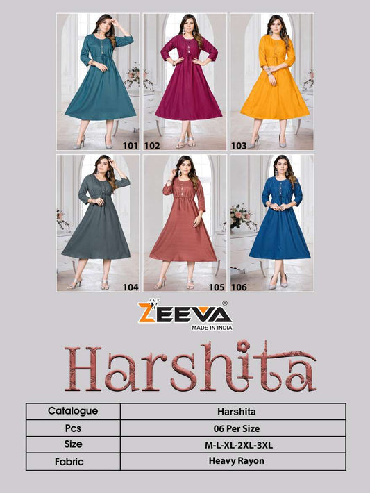 Harshita Zeeva Fancy Rayon Anarkali Kurtis Supplier Gujarat