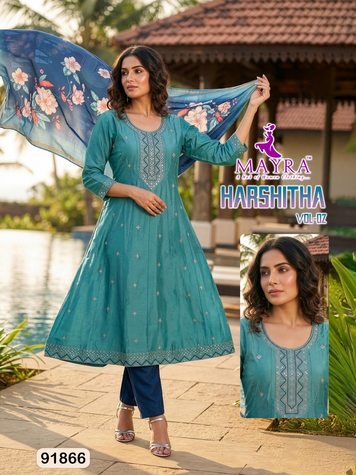 Harshitha Vol 2 Mayra Roman Silk Readymade Anarkali Suits Exporter Ahmedabad