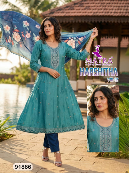 Harshitha Vol 2 Mayra Roman Silk Readymade Anarkali Suits Exporter Ahmedabad