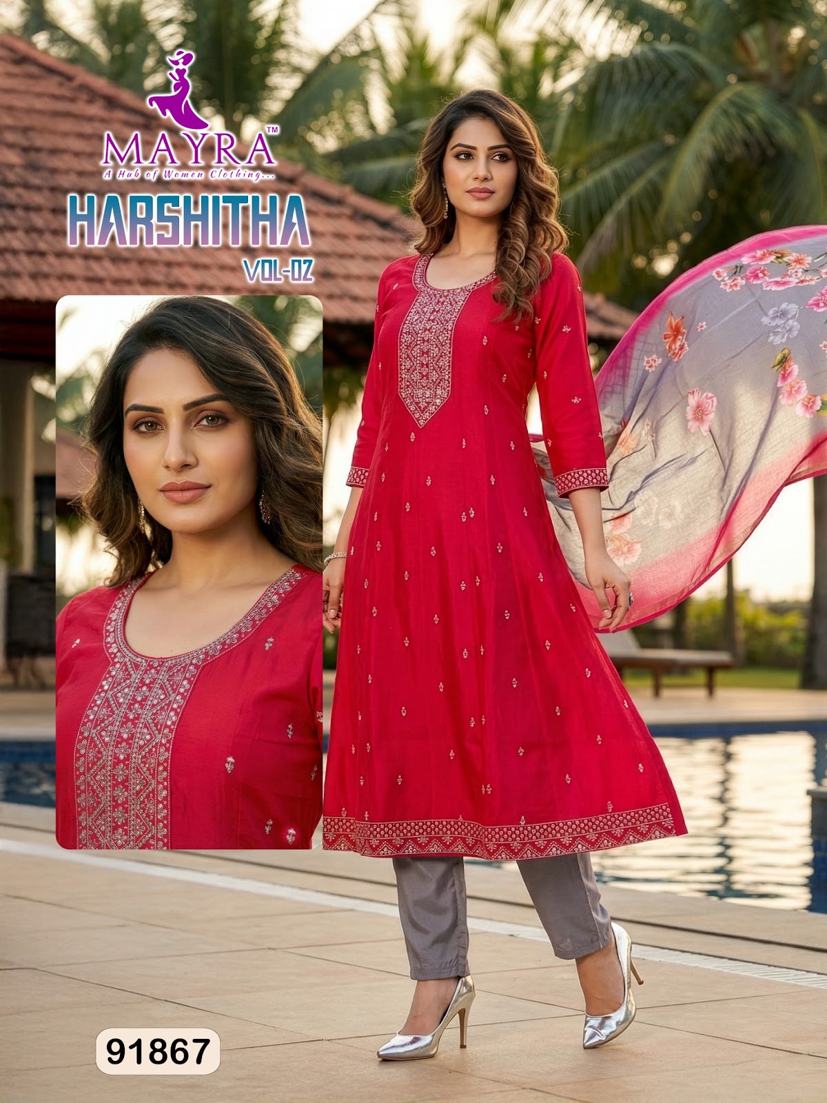 Harshitha Vol 2 Mayra Roman Silk Readymade Anarkali Suits Exporter Ahmedabad