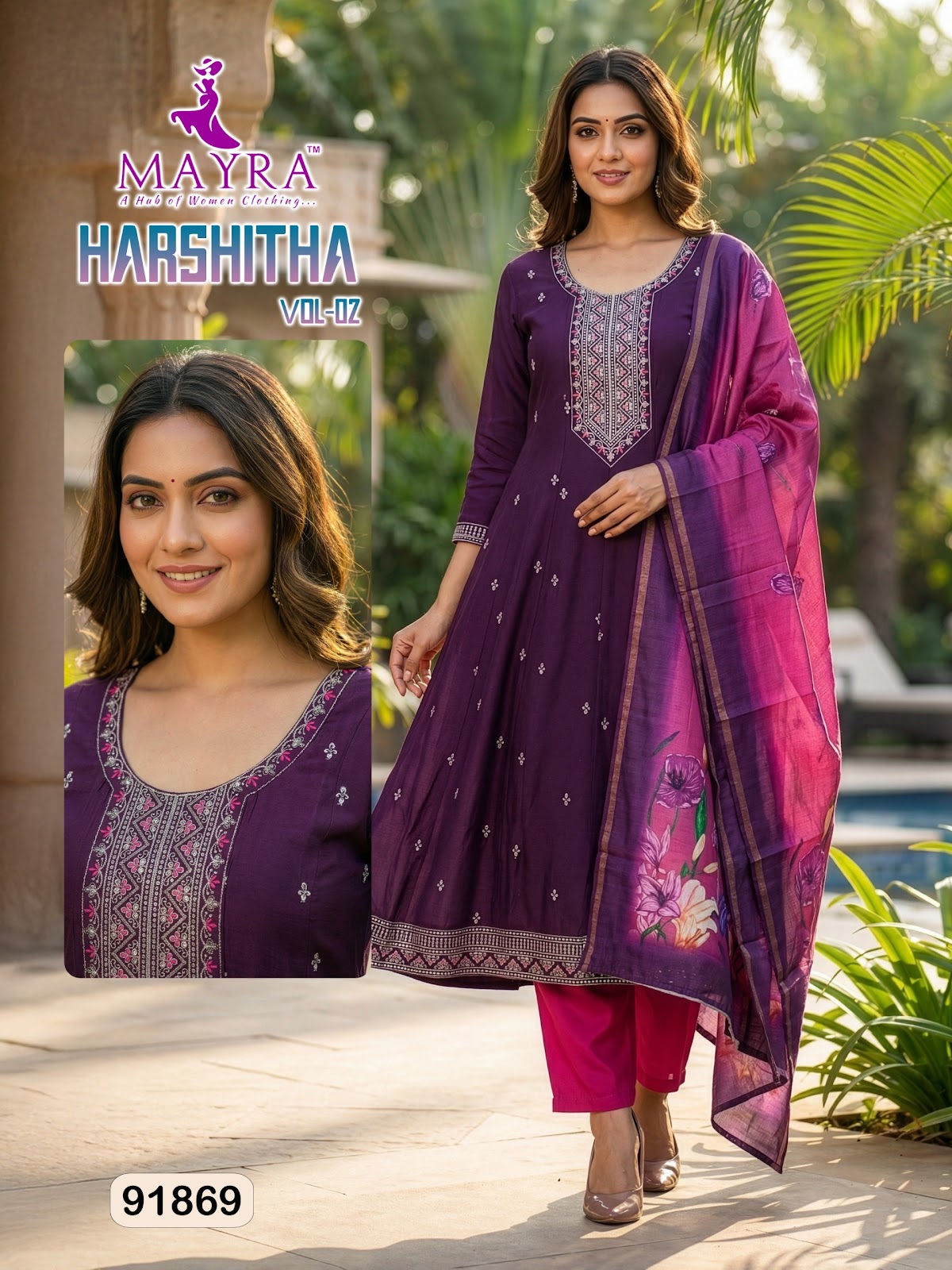 Harshitha Vol 2 Mayra Roman Silk Readymade Anarkali Suits Exporter Ahmedabad