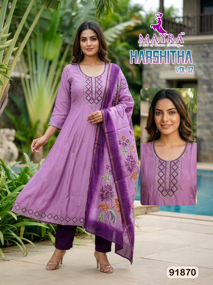 Harshitha Vol 2 Mayra Roman Silk Readymade Anarkali Suits Exporter Ahmedabad