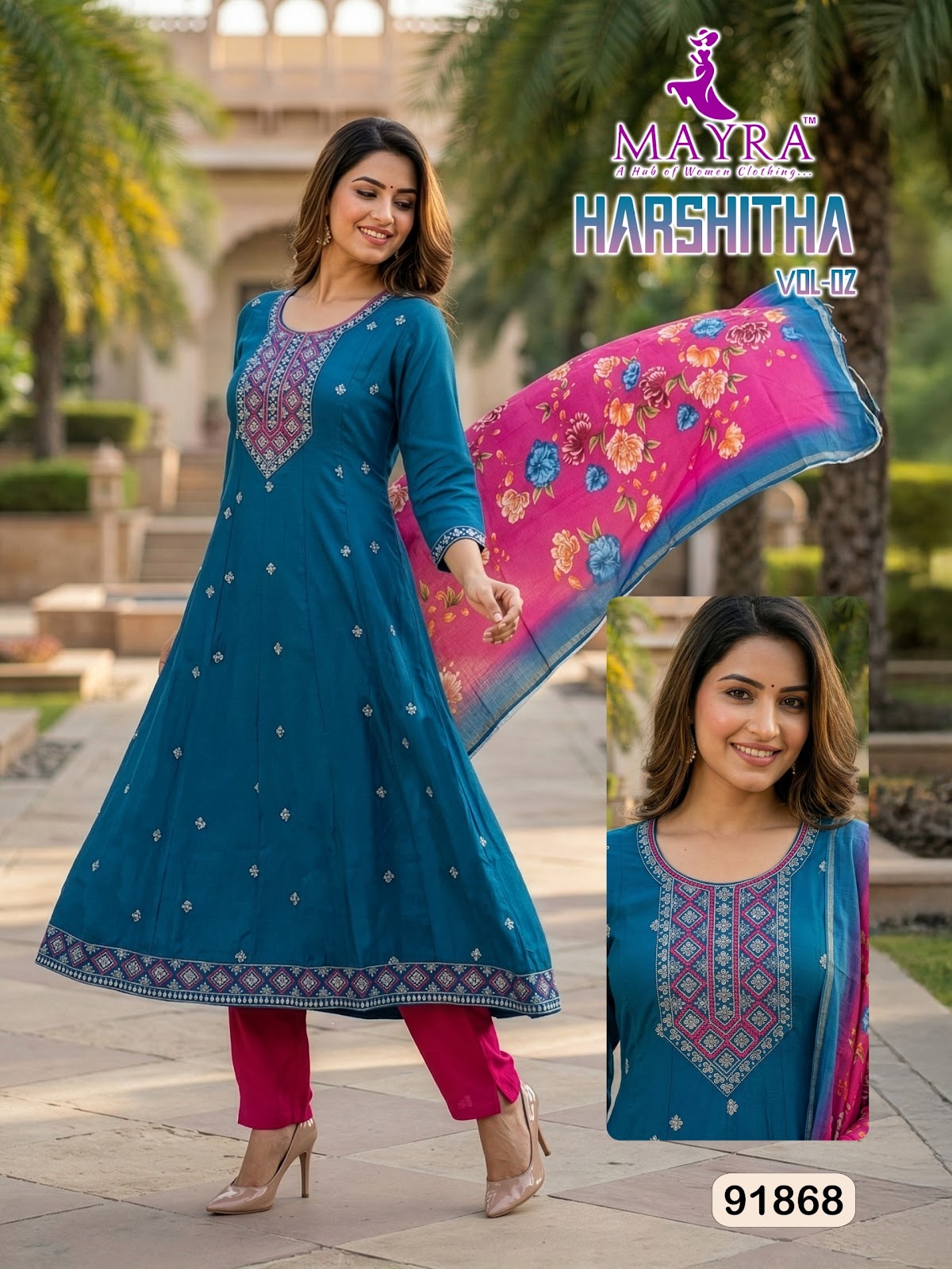 Harshitha Vol 2 Mayra Roman Silk Readymade Anarkali Suits Exporter Ahmedabad