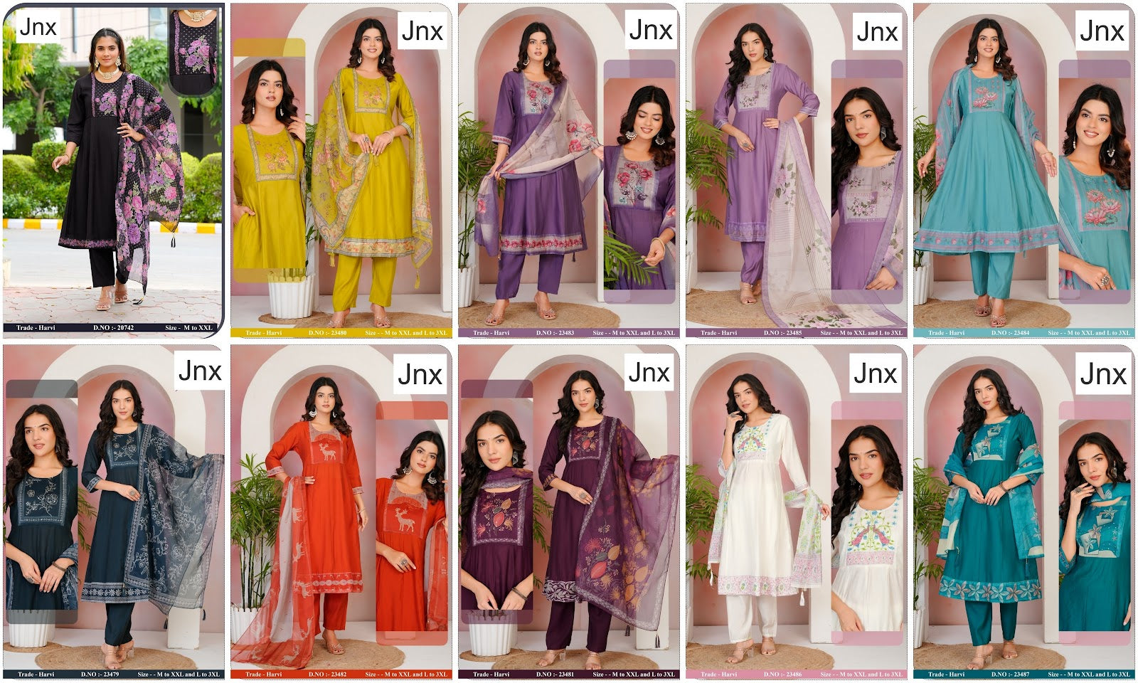 Harvi 2506 Jnx Roman Readymade Anarkali Suits Manufacturer Ahmedabad