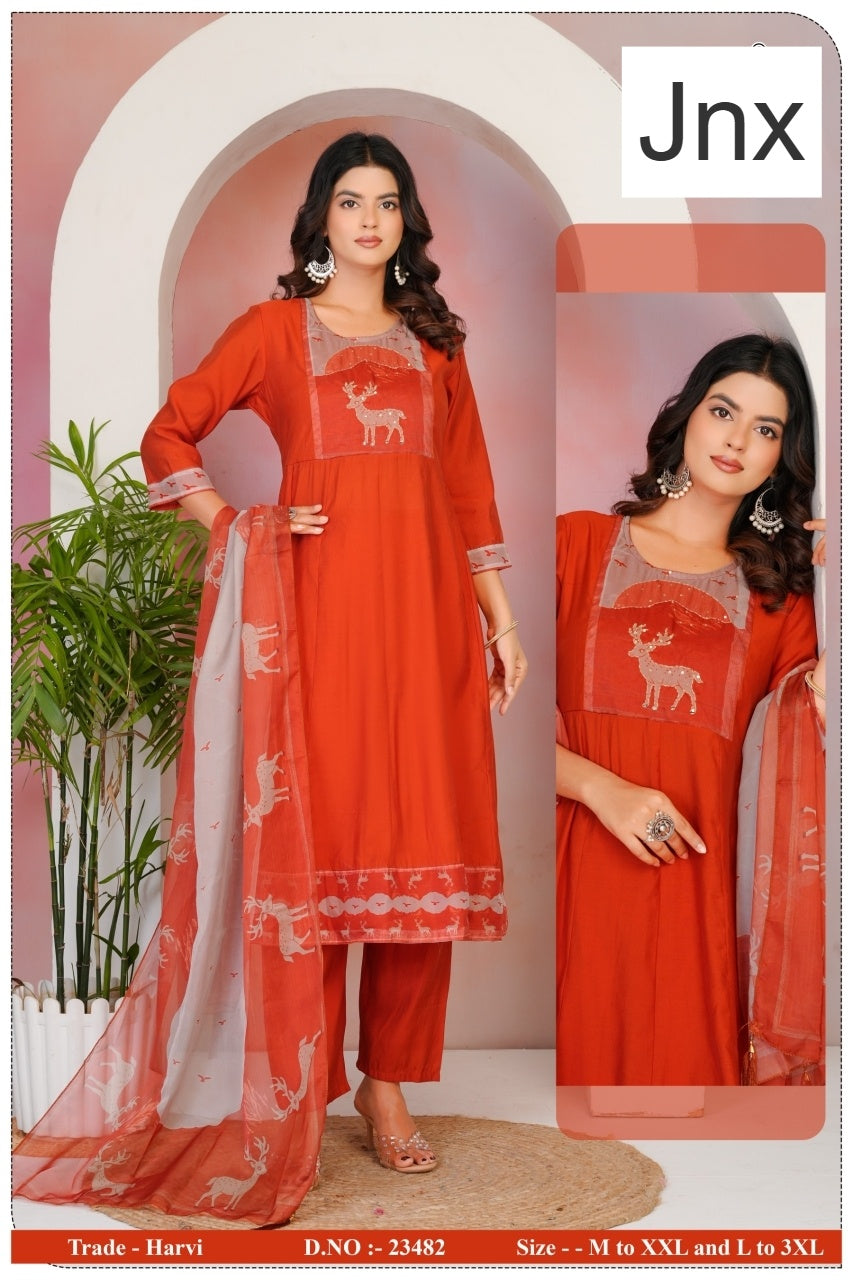 Harvi 2506 Jnx Roman Readymade Anarkali Suits Manufacturer Ahmedabad
