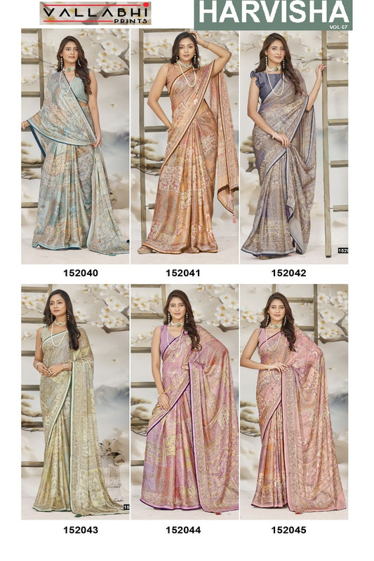 Harvisha Vol 7 Vallabhi Prints Chiffon Sarees Wholesaler