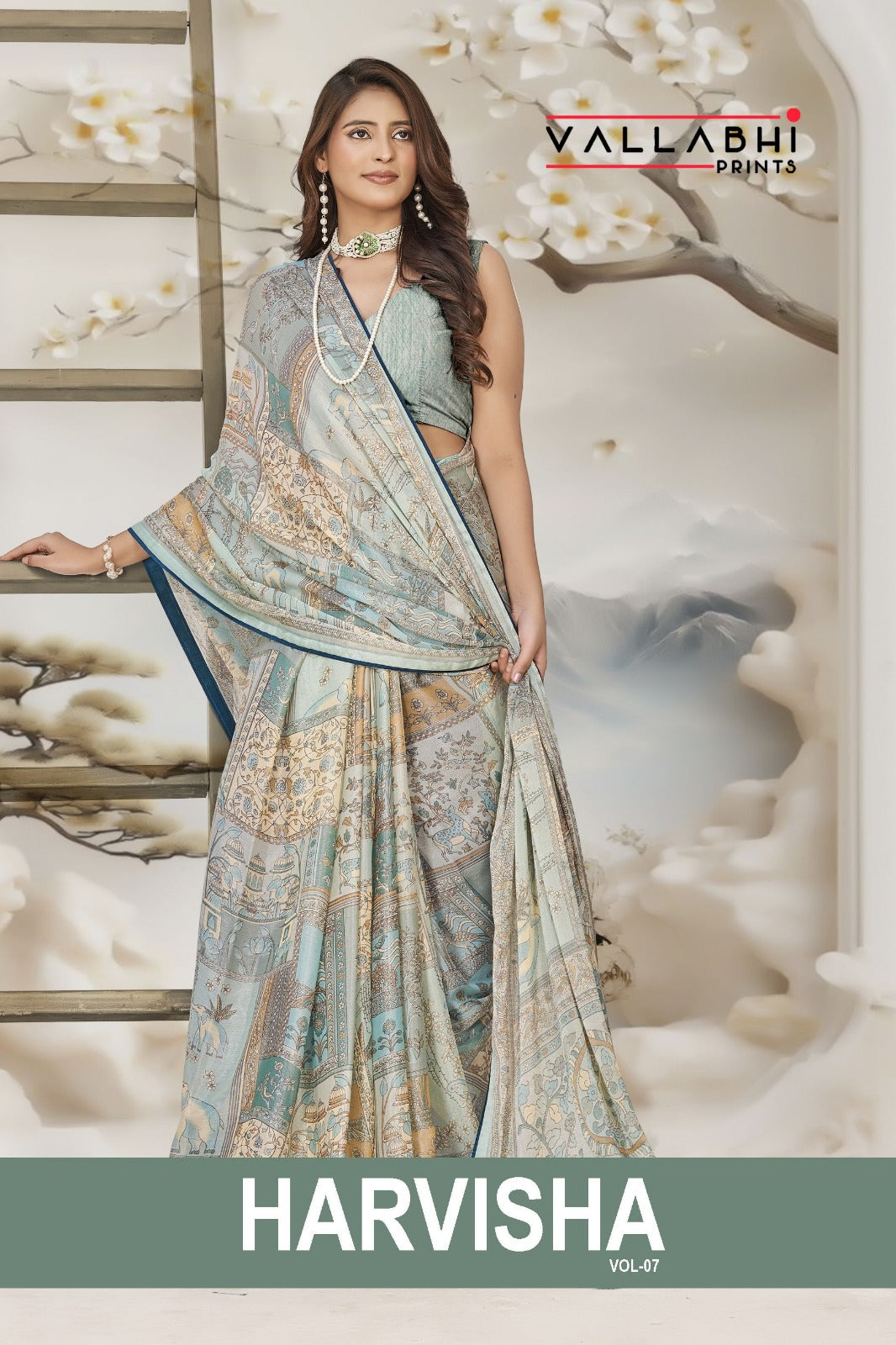 Harvisha Vol 7 Vallabhi Prints Chiffon Sarees Wholesaler