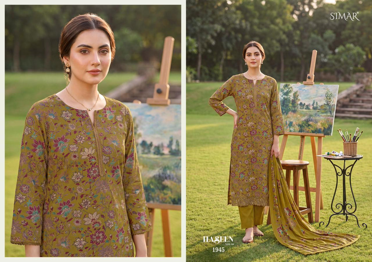 Haseen Vol 10 Simar Viscose Muslin Pant Style Suits Exporter India
