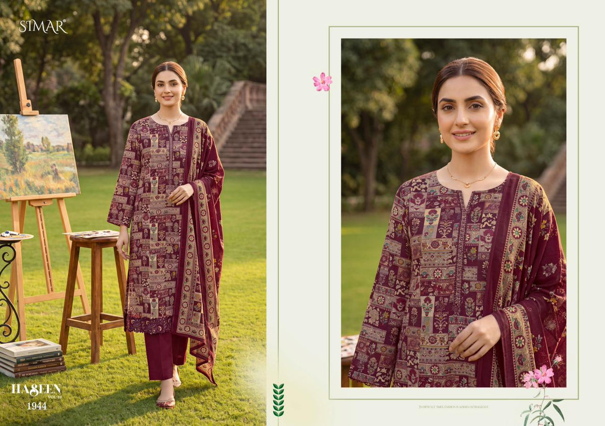 Haseen Vol 10 Simar Viscose Muslin Pant Style Suits Exporter India