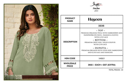 Haseen Jay Vijay Shai Organza Plazzo Style Suits Supplier Gujarat