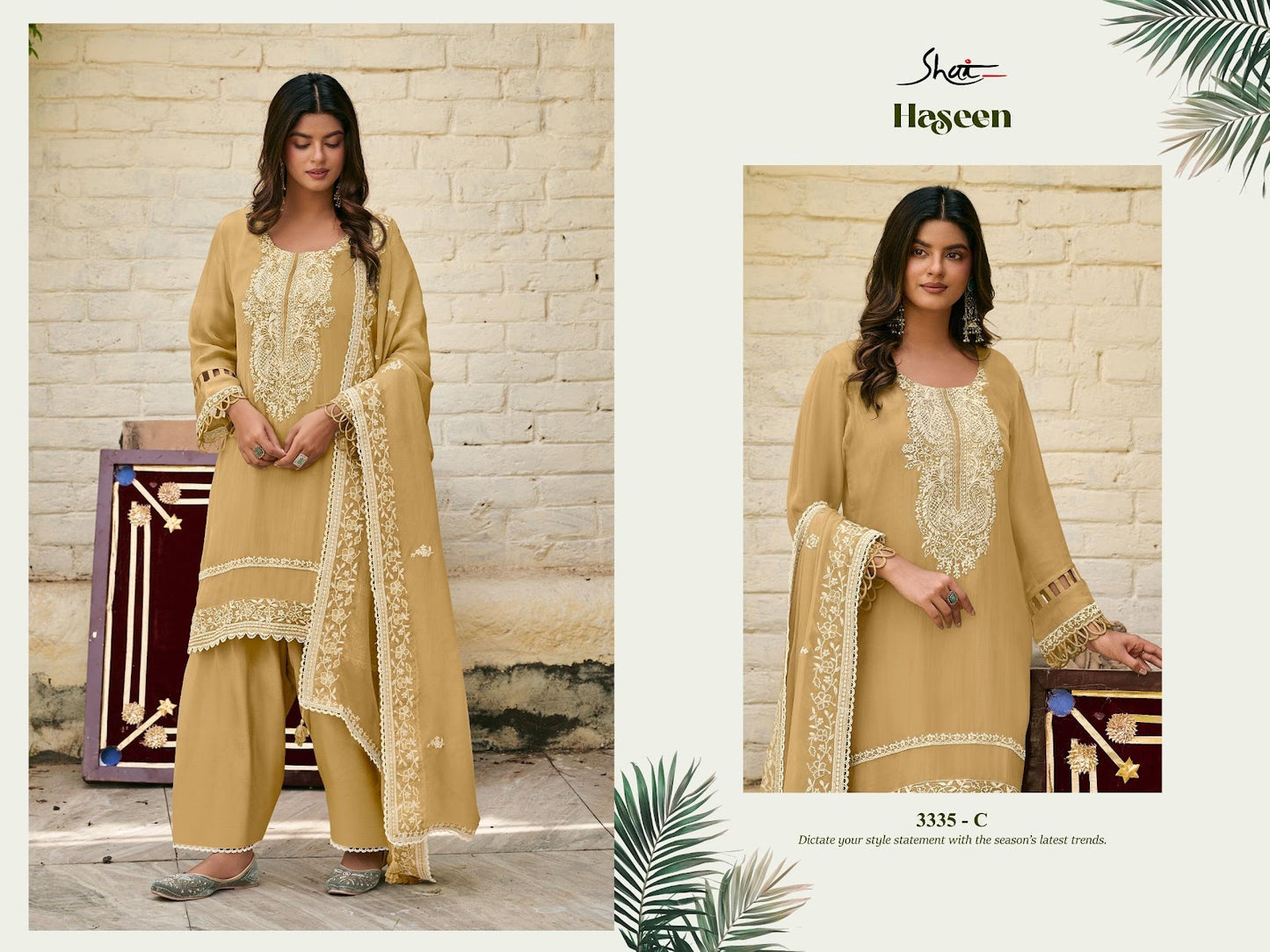 Haseen Jay Vijay Shai Organza Plazzo Style Suits Supplier Gujarat