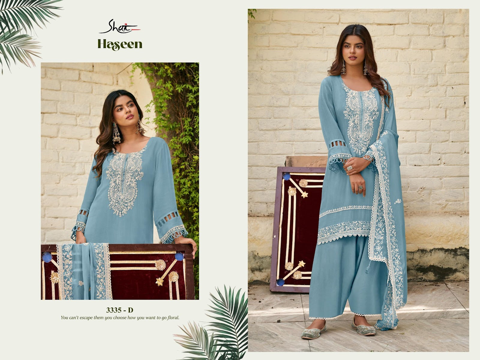Haseen Jay Vijay Shai Organza Plazzo Style Suits Supplier Gujarat