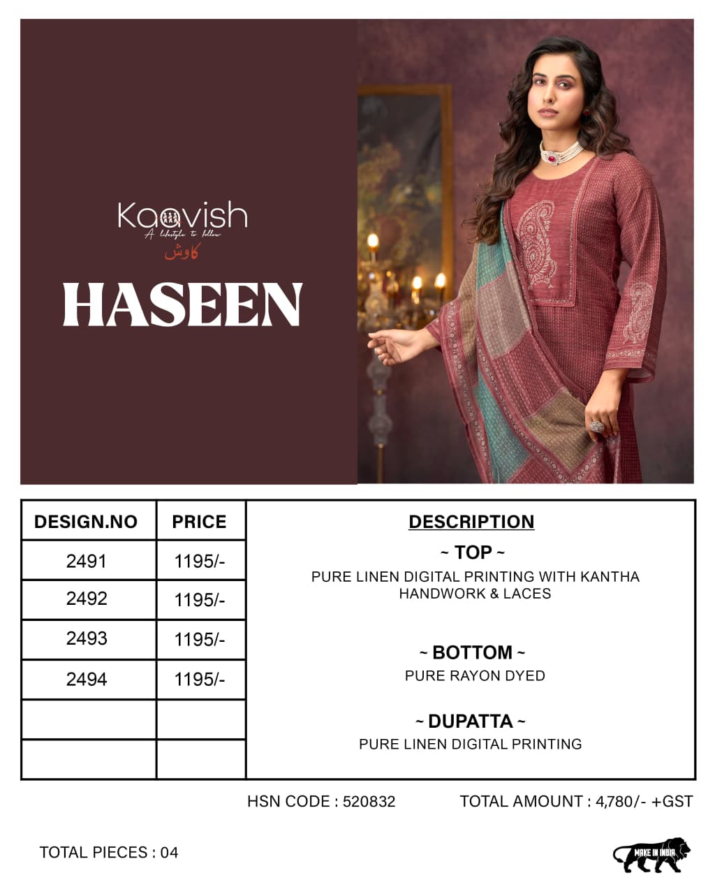 Haseen Kaavish Pure Linen Karachi Salwar Suits Supplier
