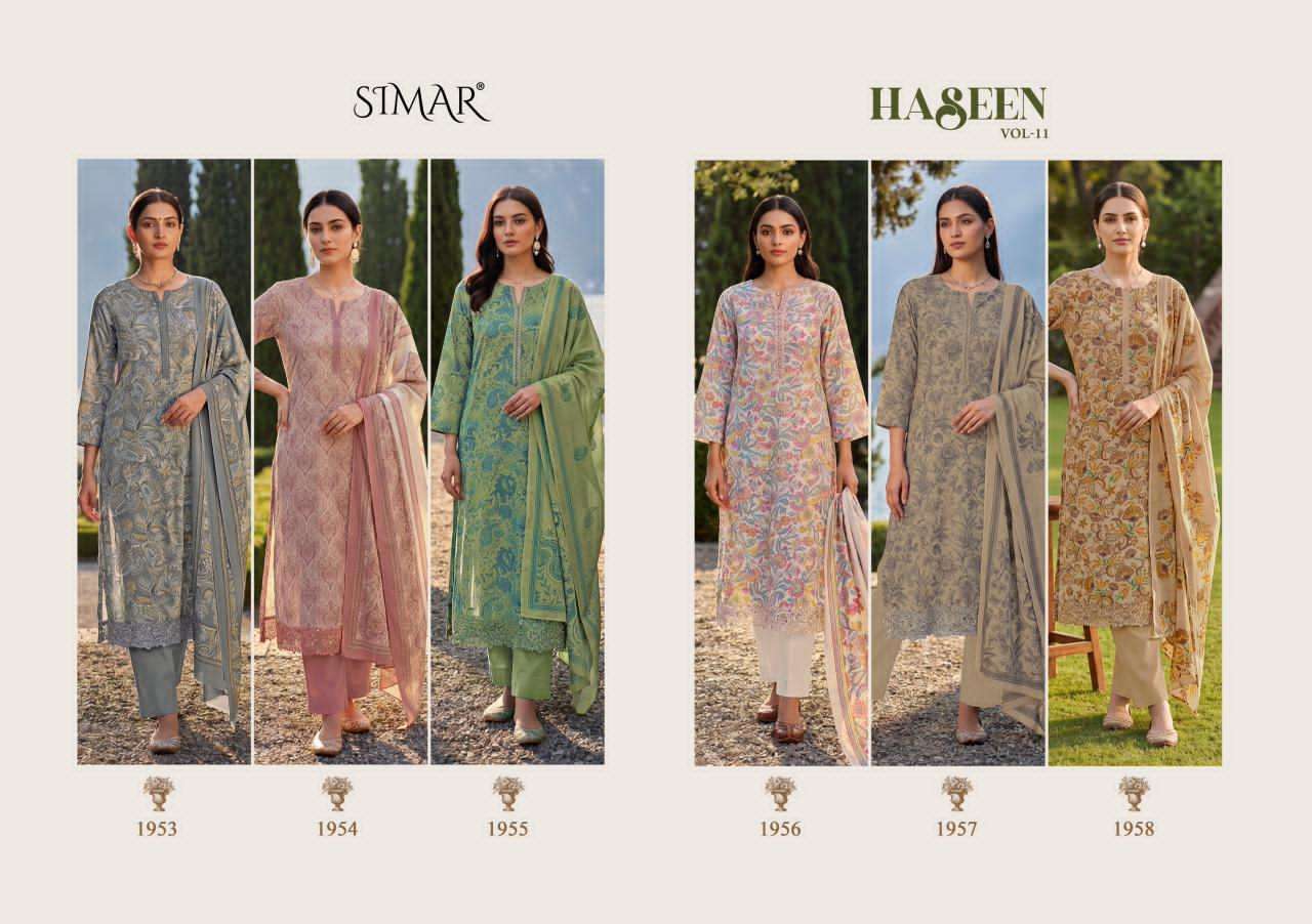 Haseen Vol 11 Simar Viscose Muslin Pant Style Suits Supplier Gujarat