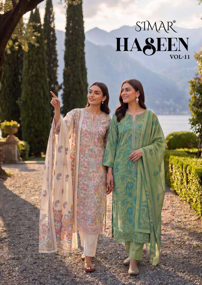 Haseen Vol 11 Simar Viscose Muslin Pant Style Suits Supplier Gujarat